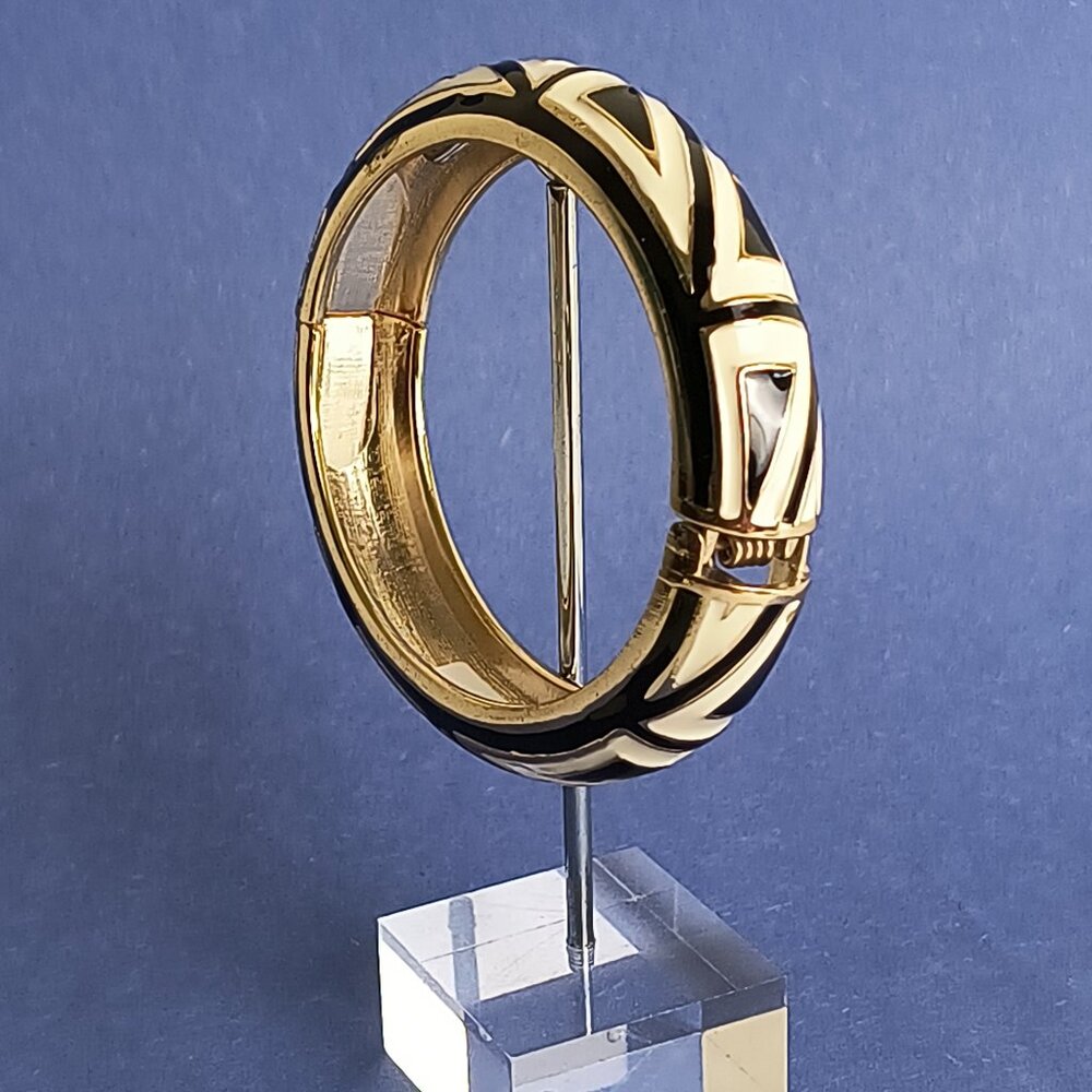 Geo Enamel Clamper Hinged Oval Bracelet Statement Vintage Y2k Casual